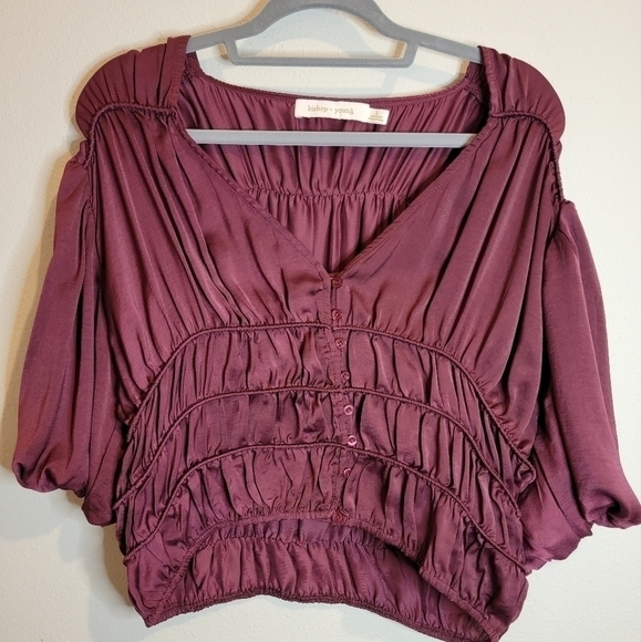 Bishop +Young by Anthro Maya blouse maroon cropped festival event top Size Large - Picture 8 of 10